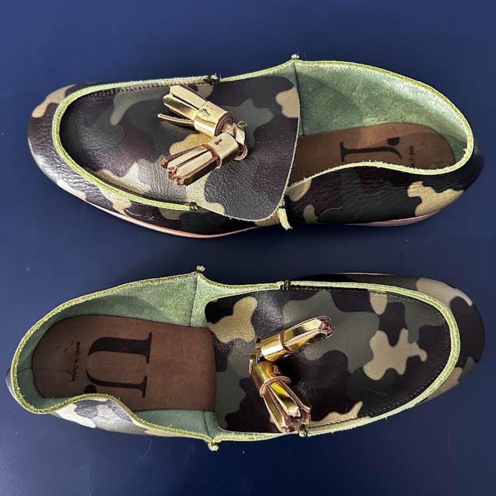 U-Dot Camo Leather Tassel Slip On Loafers